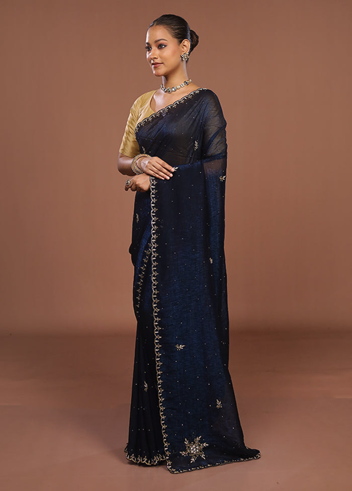 Blue Tissue Silk Saree With Blouse Piece