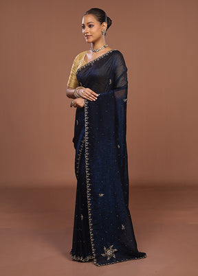 Blue Tissue Silk Saree With Blouse Piece