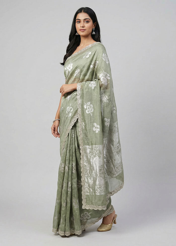Green Tissue Silk Saree With Blouse Piece
