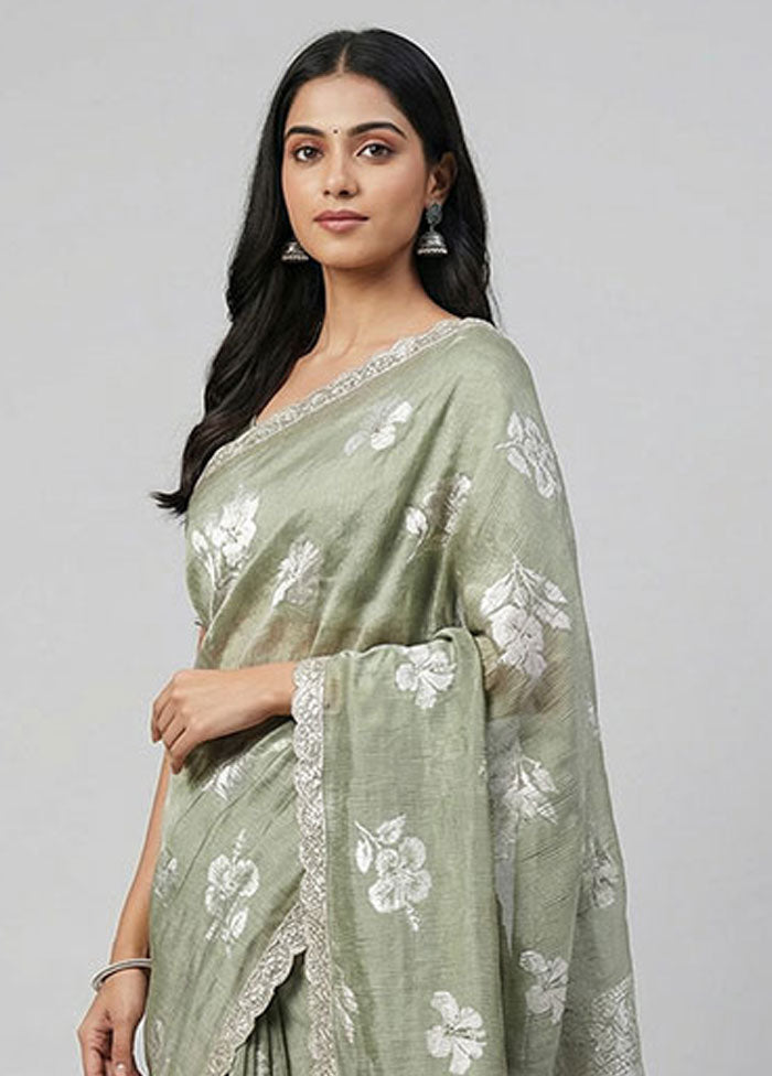 Green Tissue Silk Saree With Blouse Piece