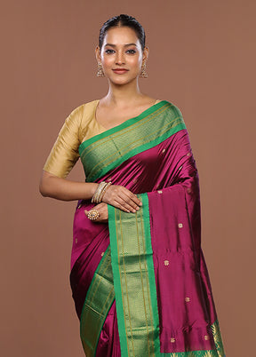 Purple Handloom Kanjivaram Pure Silk Saree With Blouse Piece