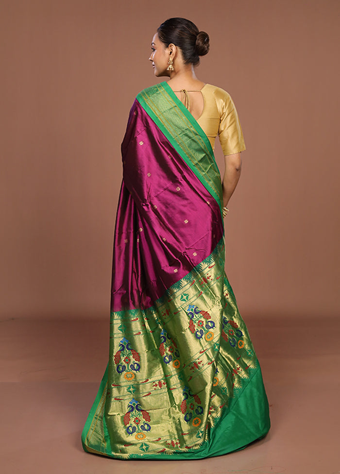 Purple Handloom Kanjivaram Pure Silk Saree With Blouse Piece
