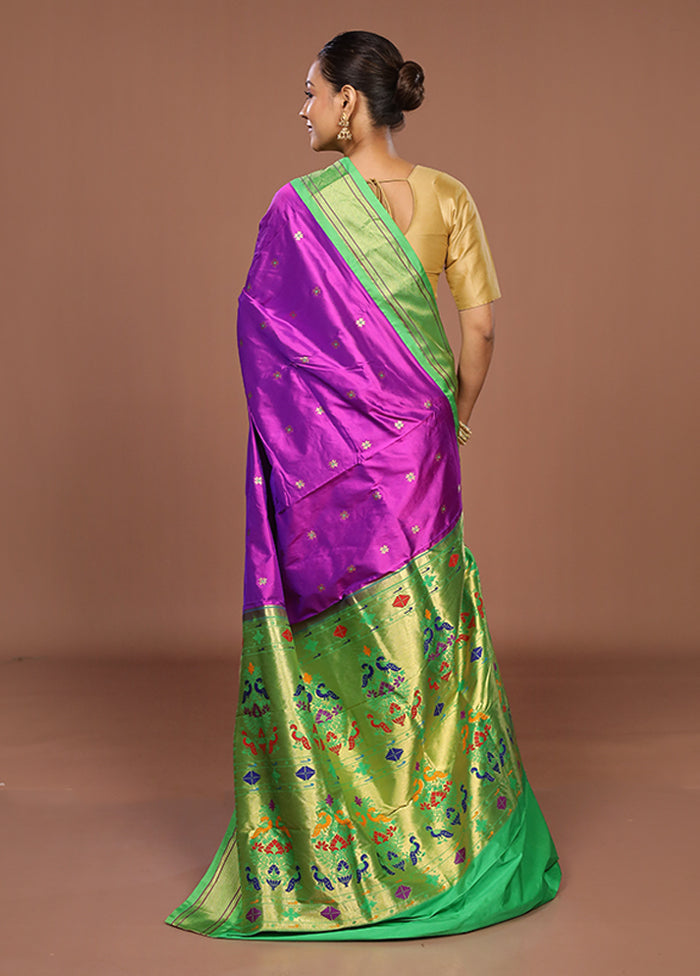 Purple Handloom Kanchipuram Pure Silk Saree With Blouse Piece