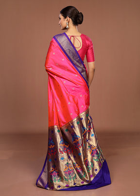 Pink Handloom Kanchipuram Pure Silk Saree With Blouse Piece