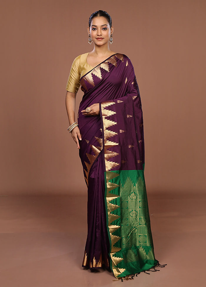 Purple Kanjivaram Silk Saree With Blouse Piece