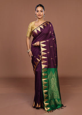 Purple Kanjivaram Silk Saree With Blouse Piece