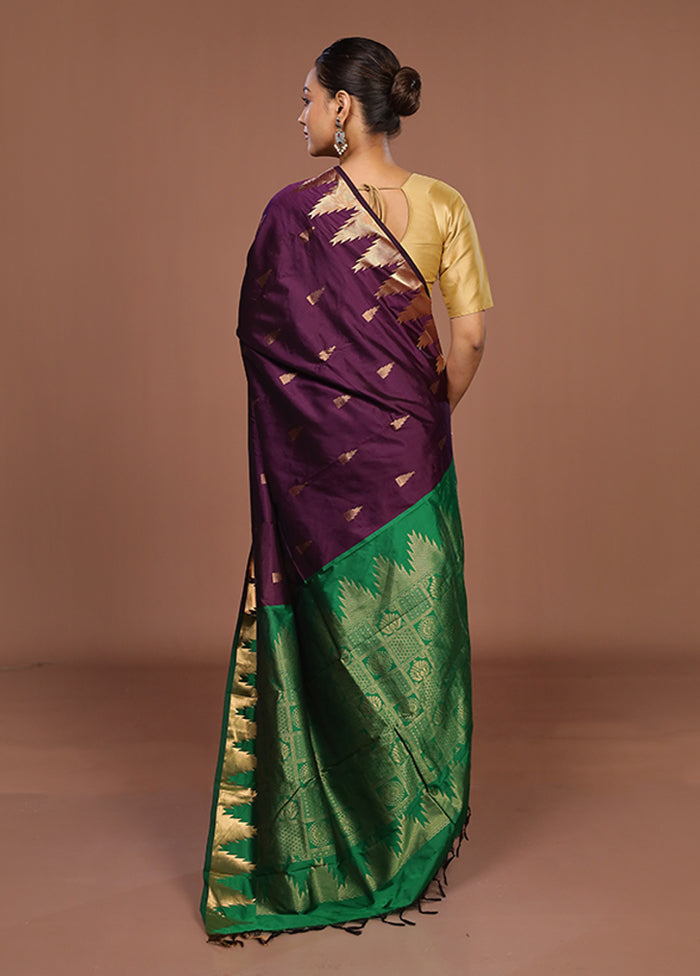 Purple Kanjivaram Silk Saree With Blouse Piece