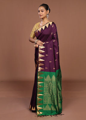 Purple Kanjivaram Silk Saree With Blouse Piece