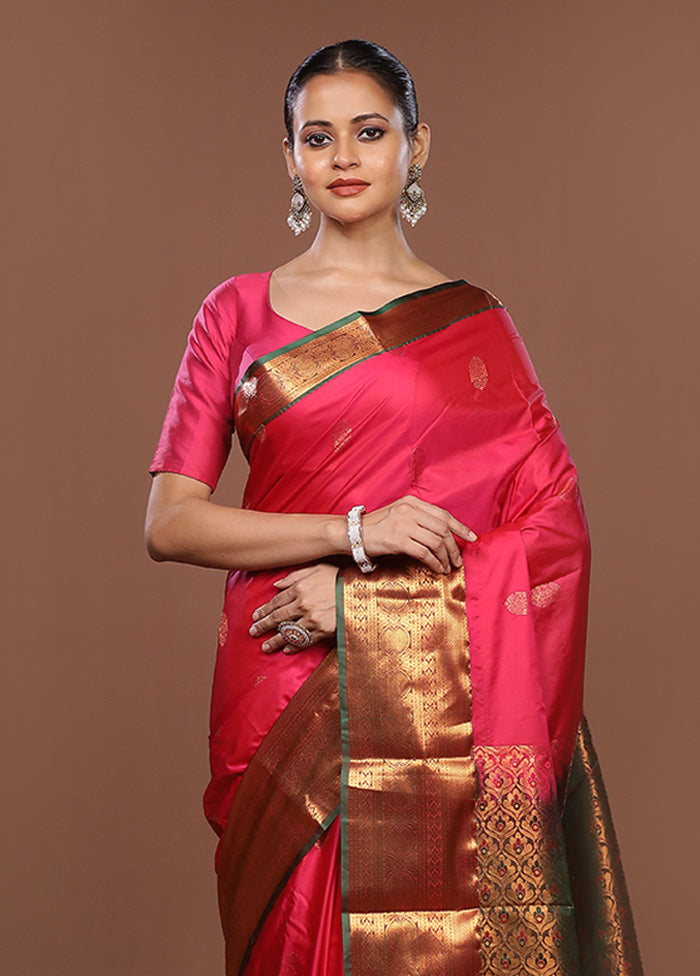 Pink Kanjivaram Silk Saree With Blouse Piece