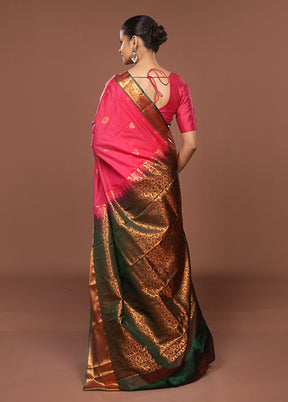 Pink Kanjivaram Silk Saree With Blouse Piece