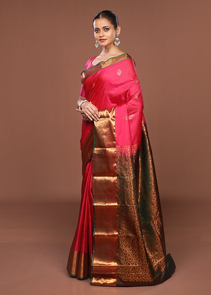 Pink Kanjivaram Silk Saree With Blouse Piece
