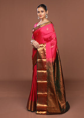 Pink Kanjivaram Silk Saree With Blouse Piece