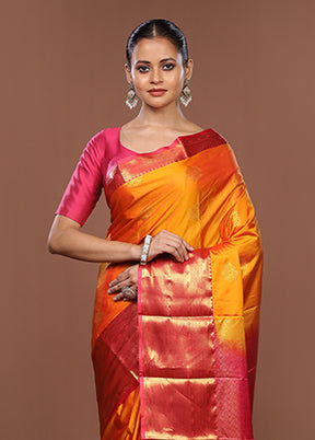 Yellow Kanjivaram Silk Saree With Blouse Piece