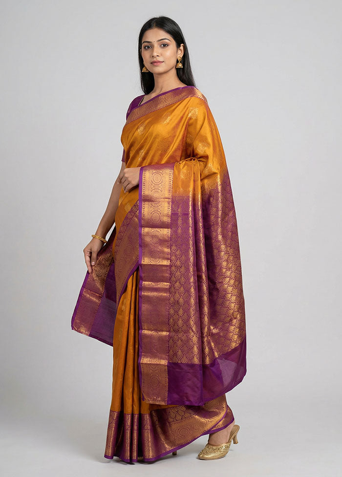 Yellow Kanjivaram Silk Saree With Blouse Piece