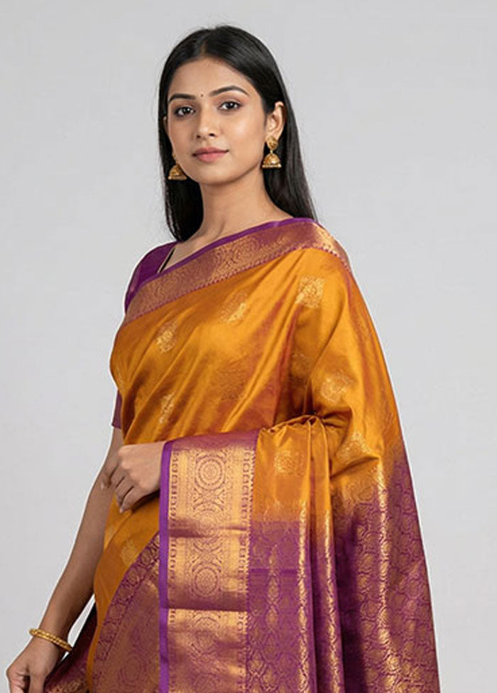 Yellow Kanjivaram Silk Saree With Blouse Piece
