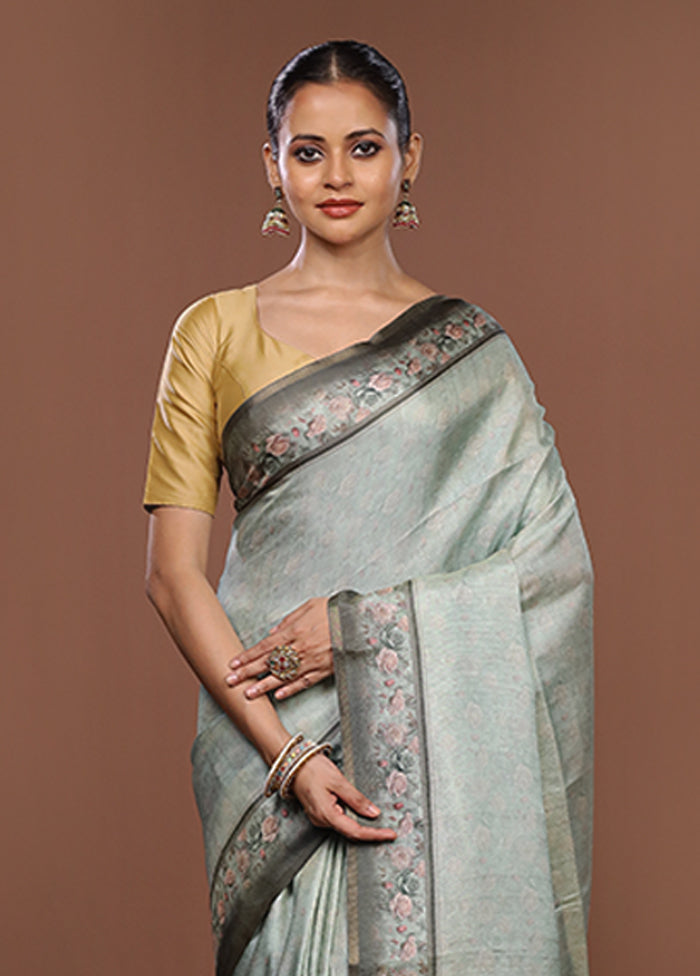 Green Tussar Silk Saree With Blouse Piece