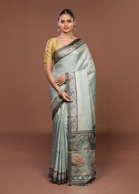 Green Tussar Silk Saree With Blouse Piece