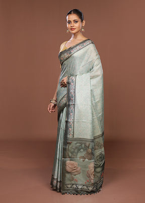 Green Tussar Silk Saree With Blouse Piece