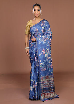 Blue Tussar Silk Saree With Blouse Piece