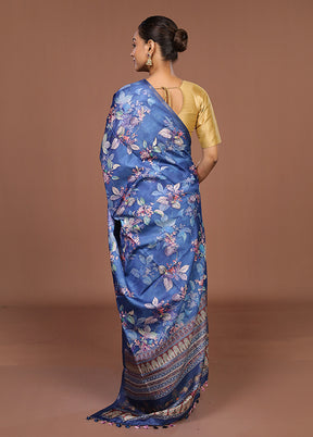 Blue Tussar Silk Saree With Blouse Piece