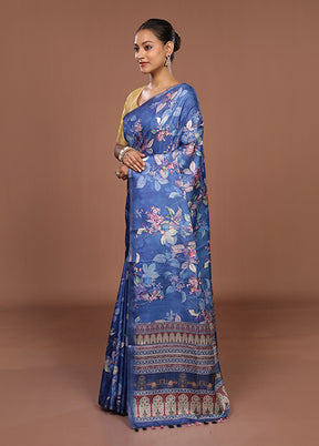 Blue Tussar Silk Saree With Blouse Piece