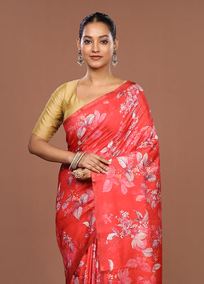 Red Tussar Silk Saree With Blouse Piece