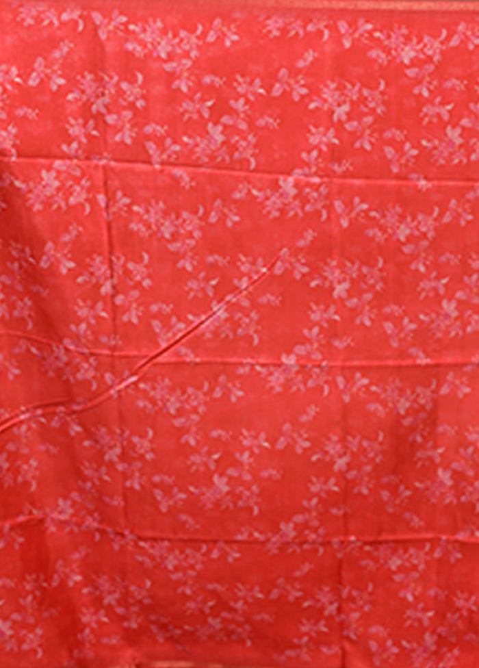 Red Tussar Silk Saree With Blouse Piece