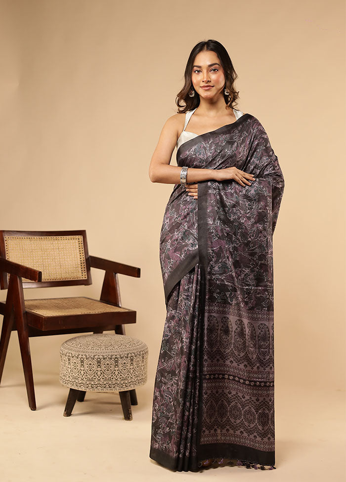 Purple Tussar Silk Saree With Blouse Piece