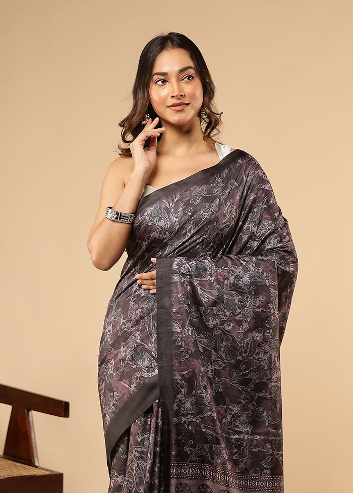 Purple Tussar Silk Saree With Blouse Piece