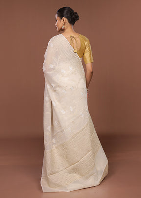 White Tissue Silk Saree With Blouse Piece