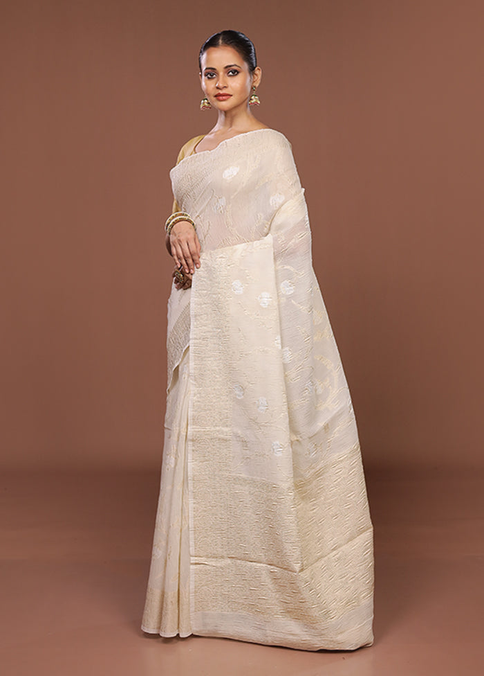 White Tissue Silk Saree With Blouse Piece