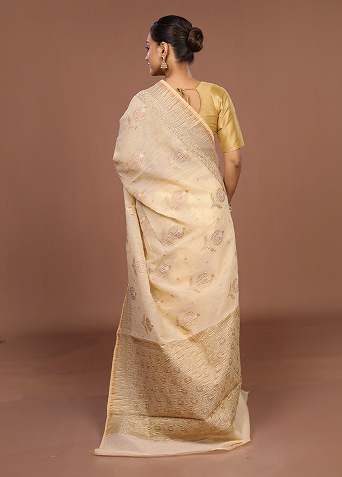 Cream Tissue Silk Saree With Blouse Piece