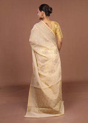Cream Tissue Silk Saree With Blouse Piece