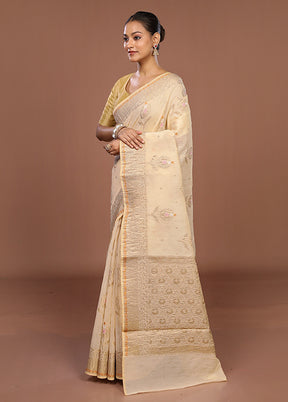 Cream Tissue Silk Saree With Blouse Piece