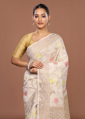 Cream Tissue Silk Saree With Blouse Piece