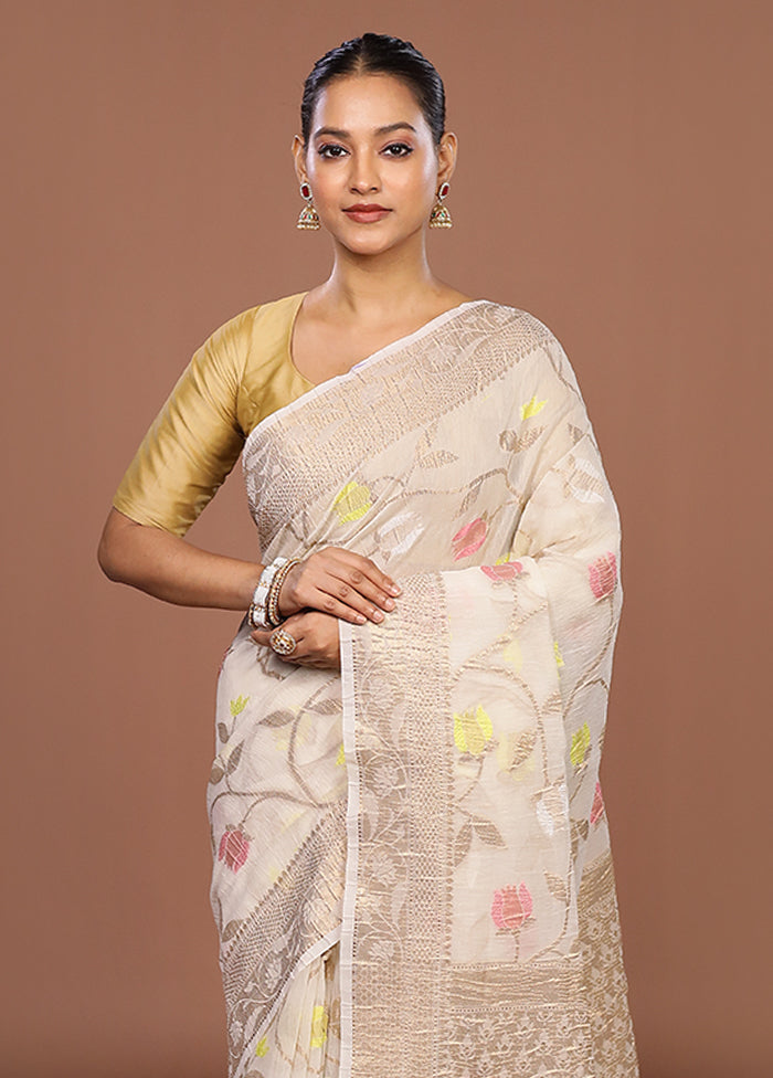 Cream Tissue Silk Saree With Blouse Piece