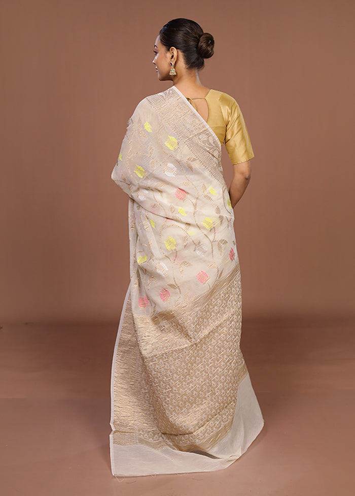 Cream Tissue Silk Saree With Blouse Piece