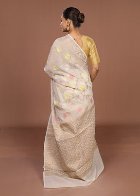 Cream Tissue Silk Saree With Blouse Piece