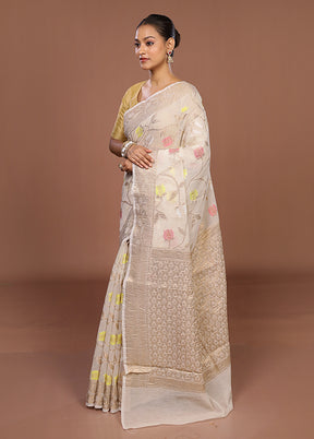 Cream Tissue Silk Saree With Blouse Piece