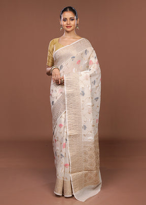 Cream Tissue Silk Saree With Blouse Piece