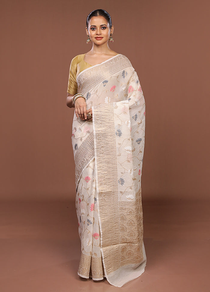 Cream Tissue Silk Saree With Blouse Piece