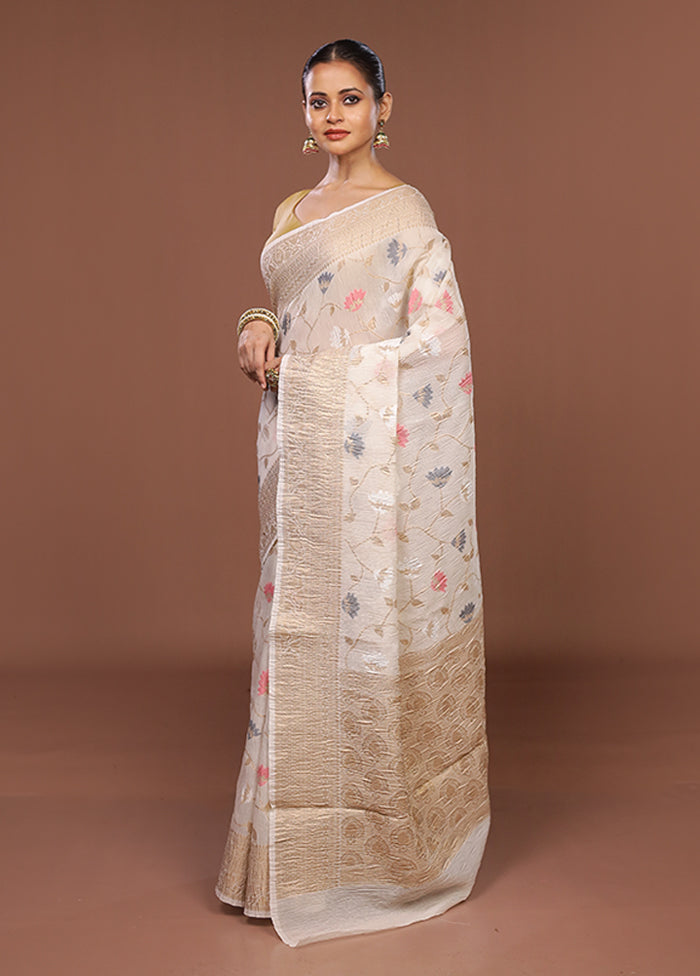 Cream Tissue Silk Saree With Blouse Piece