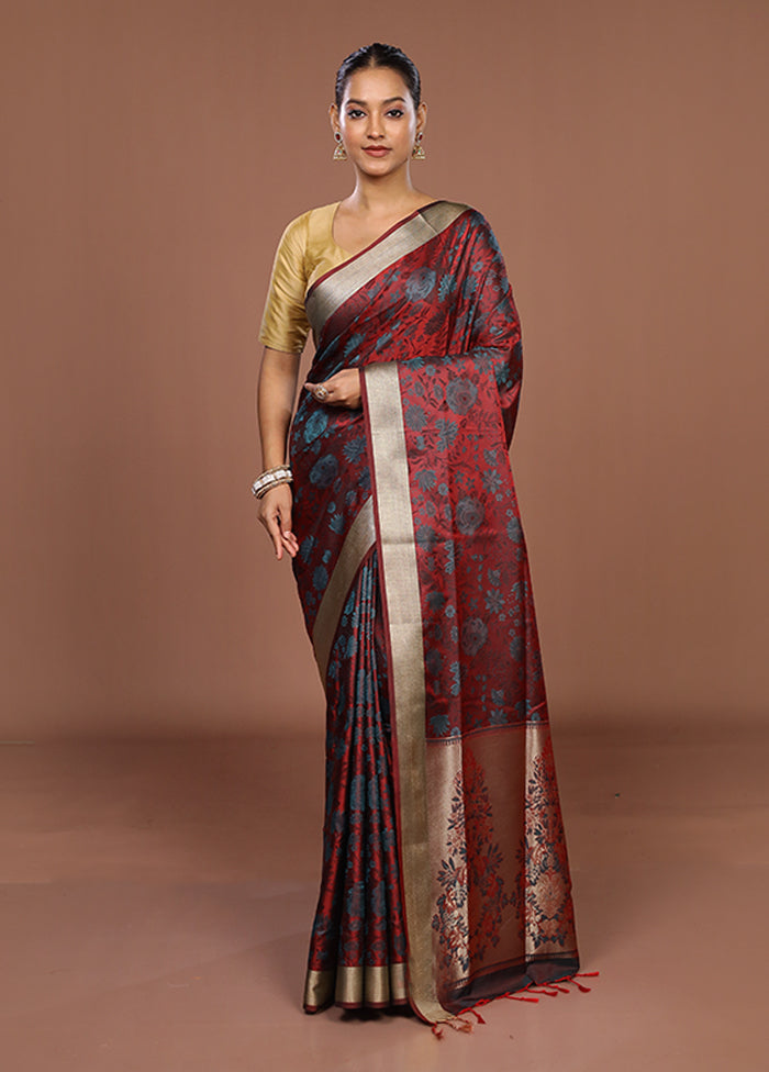 Maroon Kanjivaram Silk Saree With Blouse Piece