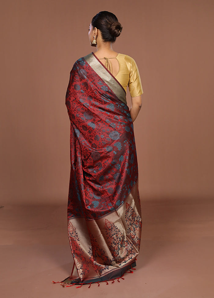 Maroon Kanjivaram Silk Saree With Blouse Piece