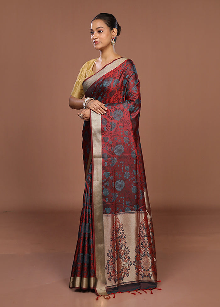 Maroon Kanjivaram Silk Saree With Blouse Piece