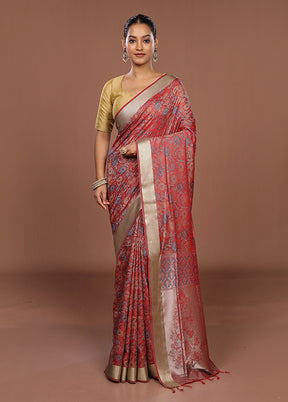 Pink Kanjivaram Silk Saree With Blouse Piece