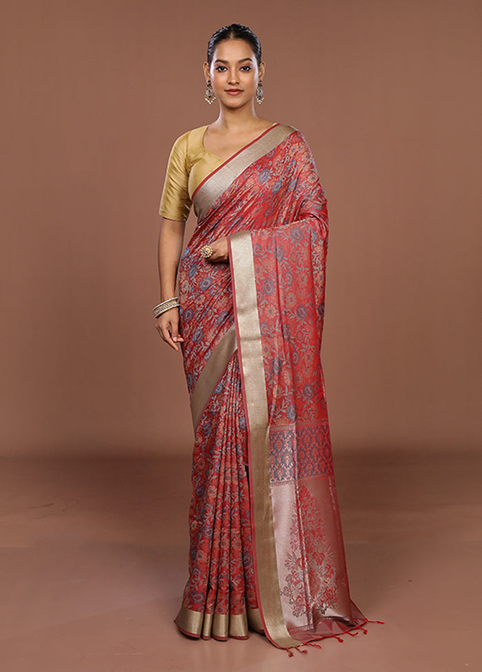 Pink Kanjivaram Silk Saree With Blouse Piece