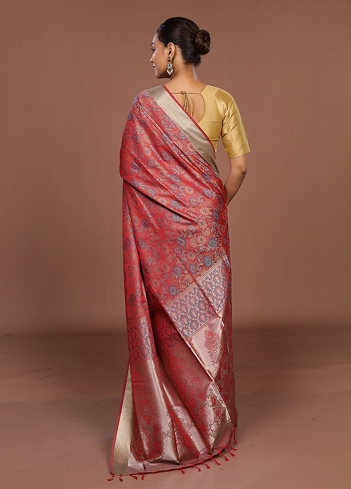 Pink Kanjivaram Silk Saree With Blouse Piece
