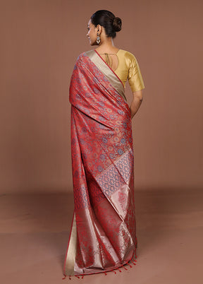Pink Kanjivaram Silk Saree With Blouse Piece