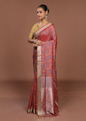 Pink Kanjivaram Silk Saree With Blouse Piece